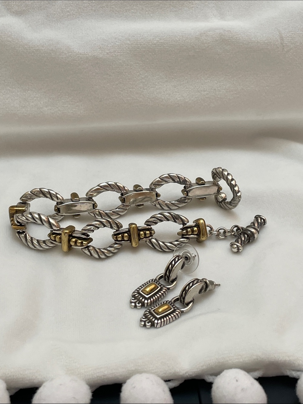 Brighton Two-Tone Link Bracelet and earrings in Silver and Gold Accents